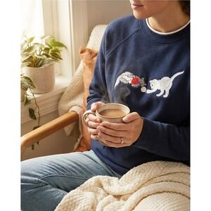 Karen Scott Sport M Navy Blue Cat Embroidered Crewneck Sweatshirt 1990 Vtg Med